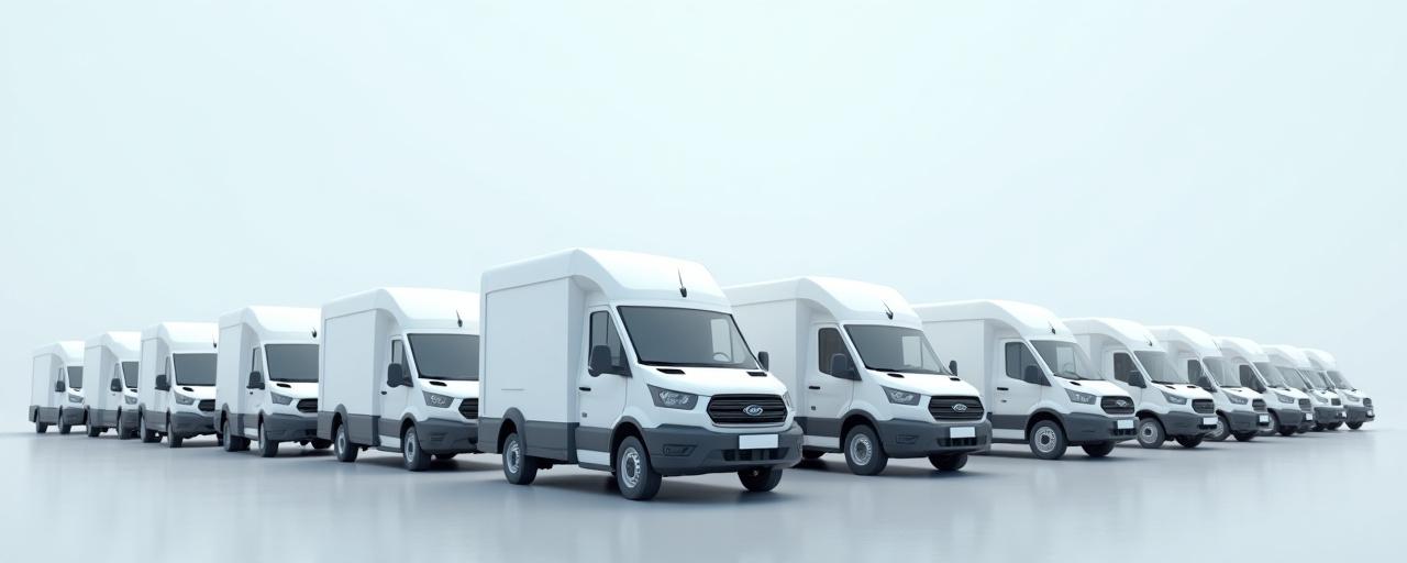 A line of clean white commercial vans